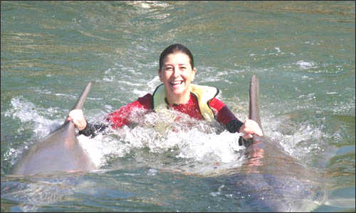 women with two Dolphins